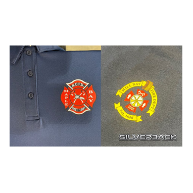 Screen printed fire department logos