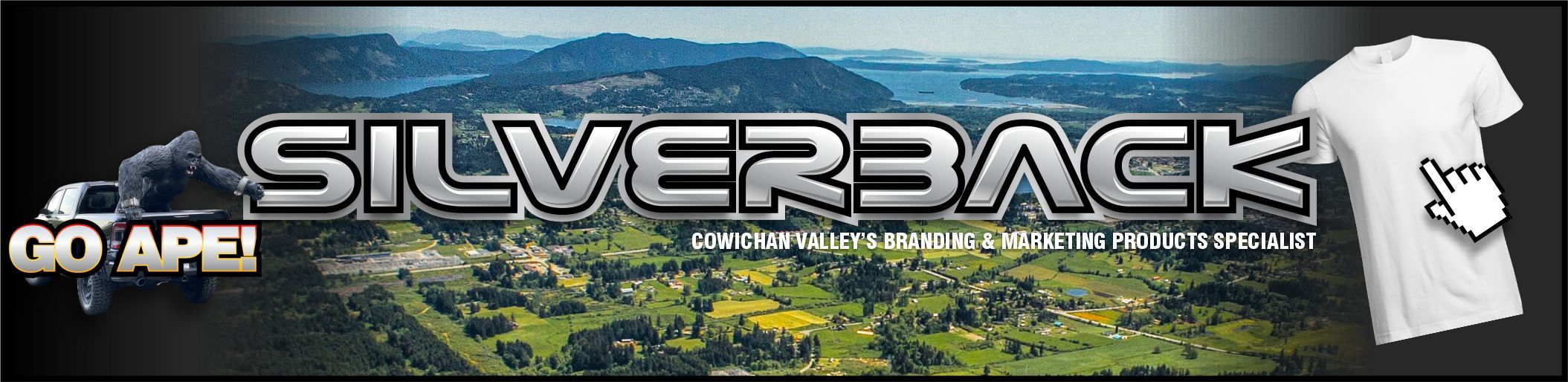 SILVERBACK Cowichan Valley. Custom screen printing and embroidery. Your custom T shirt specialist throughout the whole Vancouver Island. Fast pritned t-shirts. 