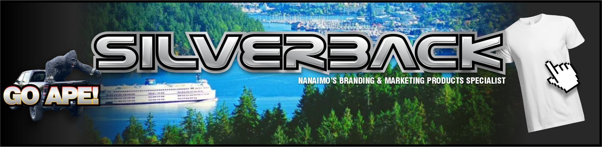 SILVERBACK Nanaimo BC. Custom screen printing and embroidery. Your custom T shirt specialist throughout the whole Vancouver Island. Fast pritned t-shirts. 