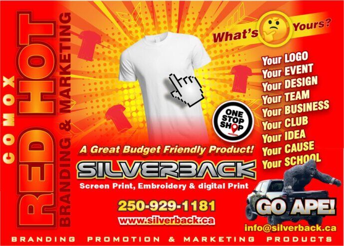 Custom printed t-shirts by Silverback Branding and Marketing serving Comox BC with high-quality screen printing and apparel