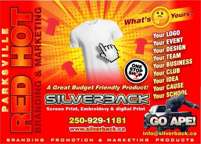 Premium custom t-shirt printing in Parksville BC by Silverback Branding and Marketing, known for fast service and quality apparel