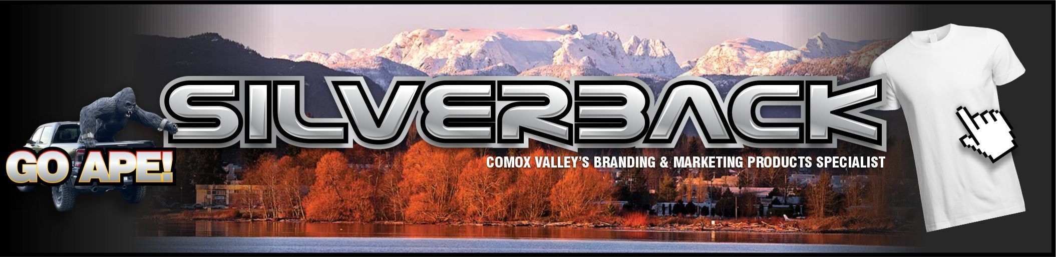SILVERBACK Comox Valley. Custom screen printing and embroidery. Your custom T shirt specialist throughout the whole Vancouver Island. Fast pritned t-shirts. 